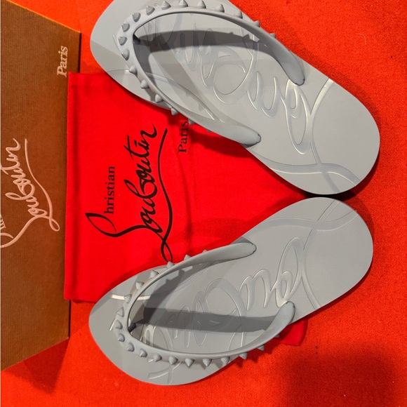 Christian Louboutin Grey Studded Flip Flops - Picture 3 of 6